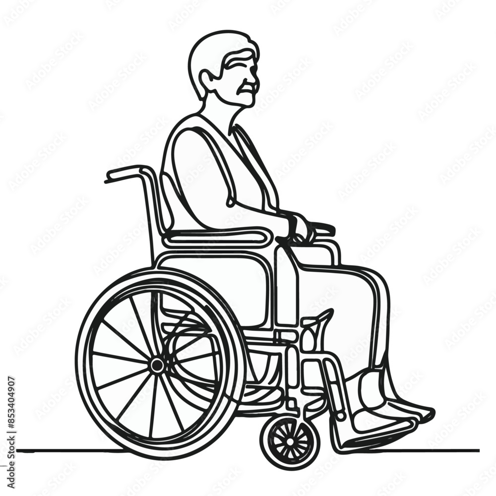 continuous single line drawing of old women in wheelchair, wheelchair line art, line art vector illustration continuous single line drawing of old women in wheelchair, wheelchair line art, line art vector illustration
