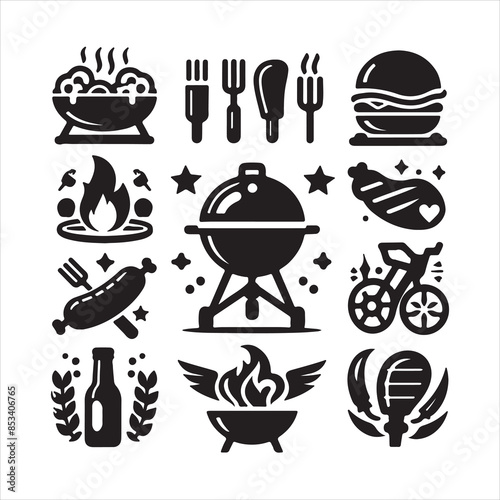BBQ Decorative Icons Set Free vector print of BBQ set silhouette vector eps