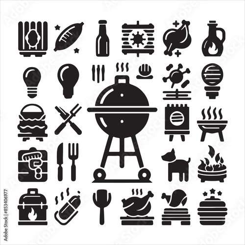 BBQ Decorative Icons Set Free vector print of BBQ set silhouette vector eps