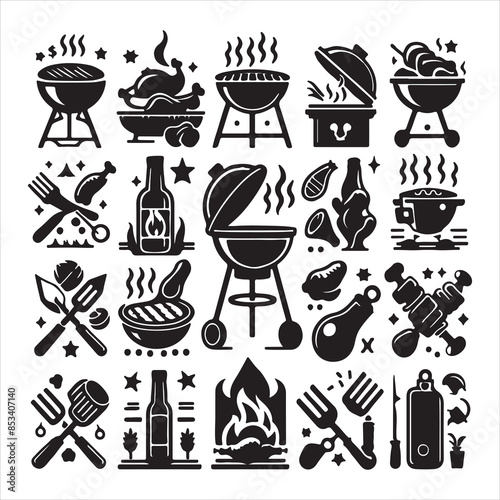 BBQ Decorative Icons Set Free vector print of BBQ set silhouette vector eps
