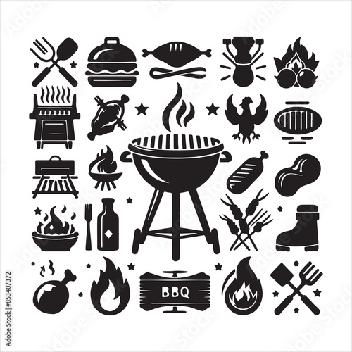 BBQ Decorative Icons Set Free vector print of BBQ set silhouette vector eps