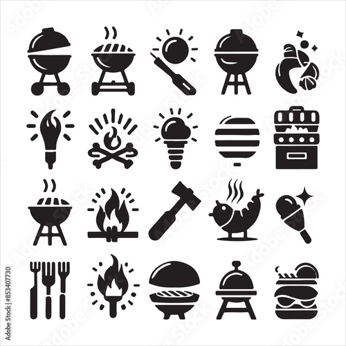 BBQ Decorative Icons Set Free vector print of BBQ set silhouette vector eps