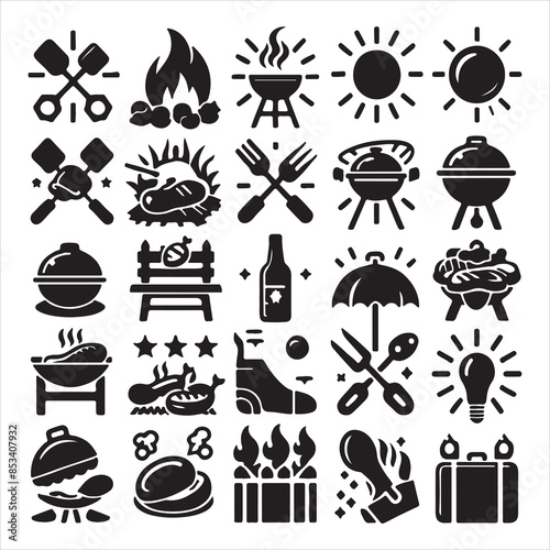 BBQ Decorative Icons Set Free vector print of BBQ set silhouette vector eps