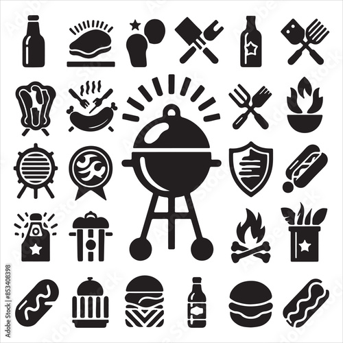 BBQ Decorative Icons Set Free vector print of BBQ set silhouette vector eps