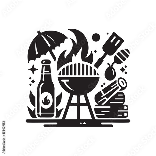 BBQ Decorative Icons Set Free vector print of BBQ set silhouette vector eps