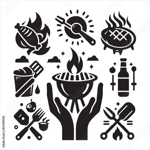 BBQ Decorative Icons Set Free vector print of BBQ set silhouette vector eps