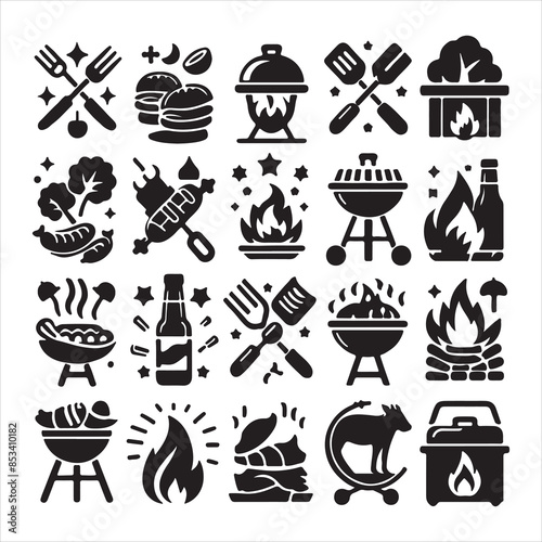 BBQ Decorative Icons Set Free vector print of BBQ set silhouette vector eps