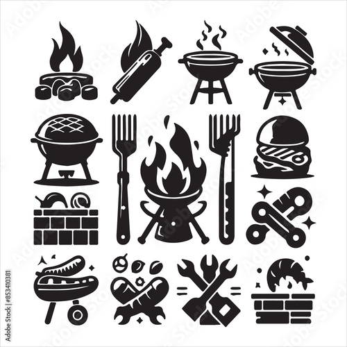 BBQ Decorative Icons Set Free vector print of BBQ set silhouette vector eps