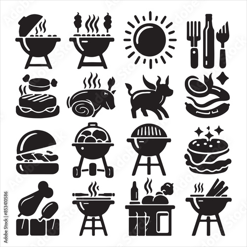 BBQ Decorative Icons Set Free vector print of BBQ set silhouette vector eps