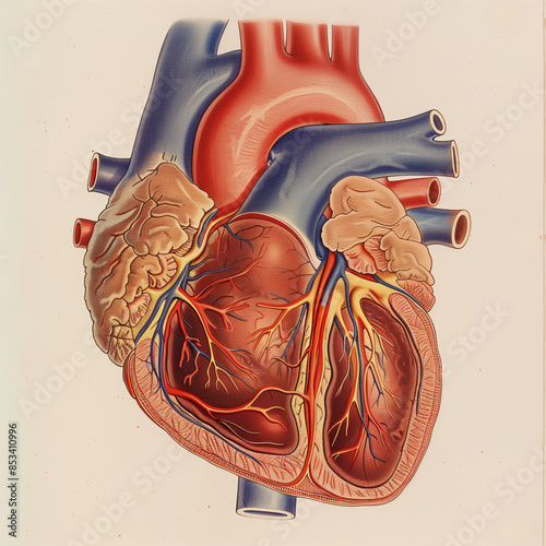 human heart anatomy, cross section, aorta, pulmonary veins, illustration, ventricles, atria, appendage, cardiac