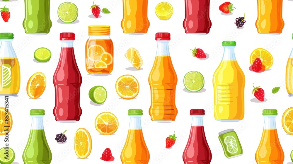 Refreshing Summer Drinks and Fruits Seamless Pattern Refreshing Summer Drinks and Fruits Seamless Pattern