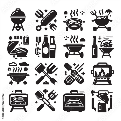 BBQ Decorative Icons Set Free vector print of BBQ set silhouette vector eps