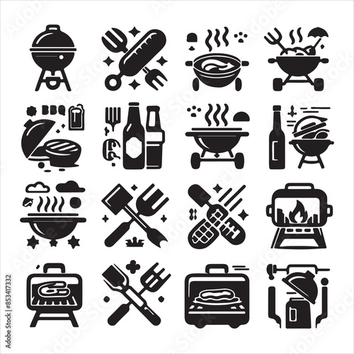 BBQ Decorative Icons Set Free vector print of BBQ set silhouette vector eps