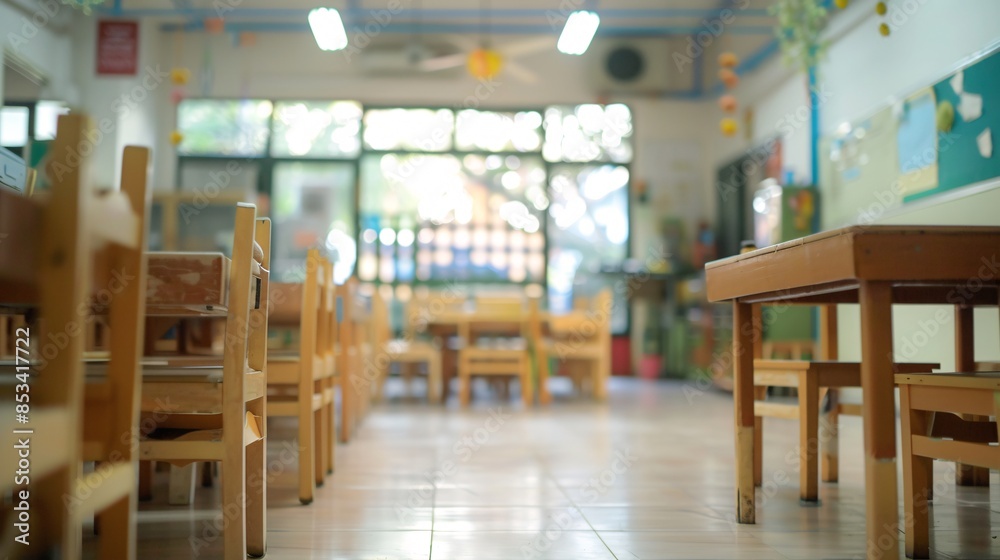 classroom in blur background without young students