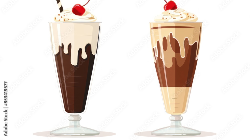 Two Milkshakes with Whipped Cream and Cherries Two Milkshakes with Whipped Cream and Cherries