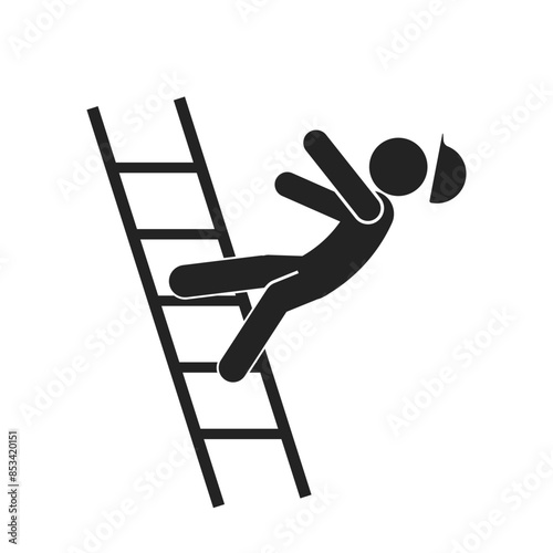 Isolated pictogram worker falling from a ladder, for safety sign label