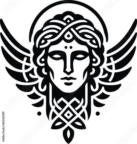 angel in silhouete with celtic knot pattern illustration