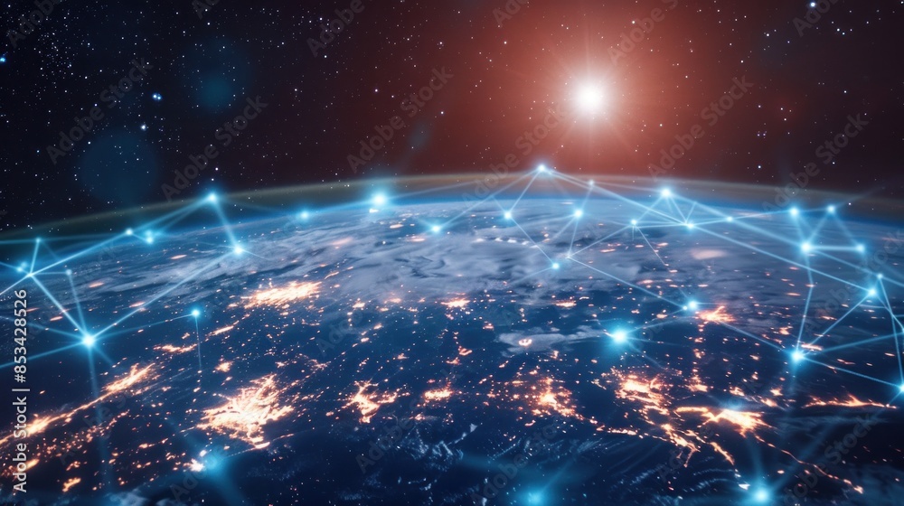 Obraz premium Global network connection. Big data analytics and business concept, world map point and line composition concept of global business