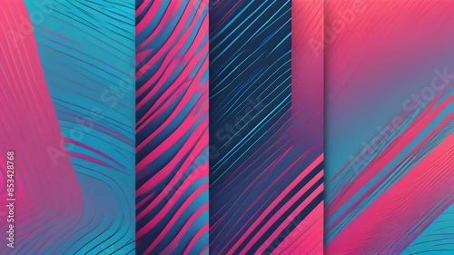 Minimal cover set design vector illustration. Neon halftone pink blue gradient. Abstract retro 80s style texture geometric pattern lines. Striped minimalist trend background. Modern template design