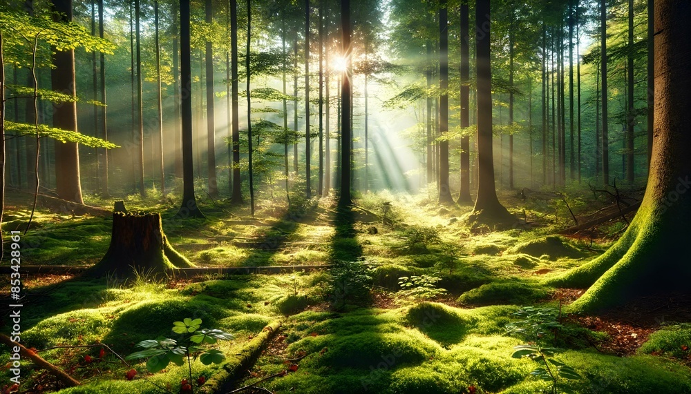Fototapeta premium 朝日が差し込む森