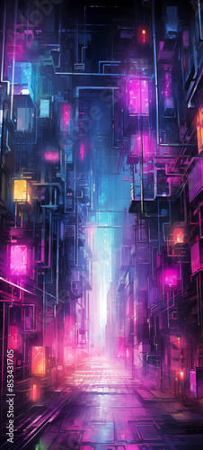 Futuristic Neon Cityscape with Vibrant Lights