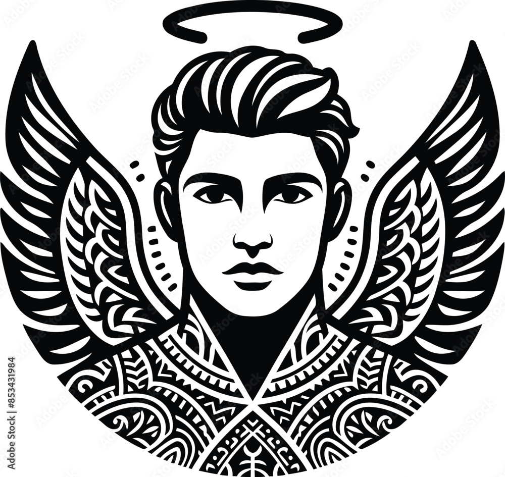 angel in silhouete with Polynesian ethnic pattern illustration angel in silhouete with Polynesian ethnic pattern illustration