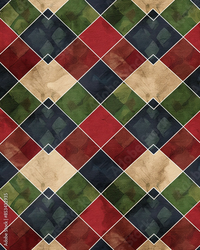 Obraz na płótnie Traditional argyle pattern: red, green, blue diamonds, white lines, soft lighting. w salonie