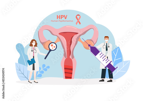 HPV (Human Papillomavirus) Cervical cancer screening and treatment, Infection prevention,  Doctor diagnosis HPV virus and vaccination medication treatment, women health concept.