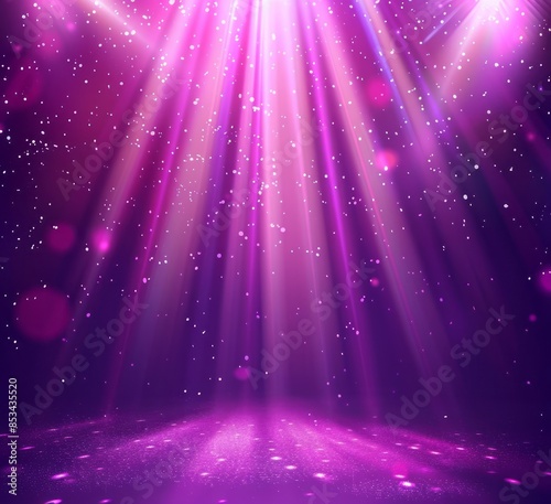 Abstract background with purple and pink gradient, shiny lights and sparkles, stage light effects