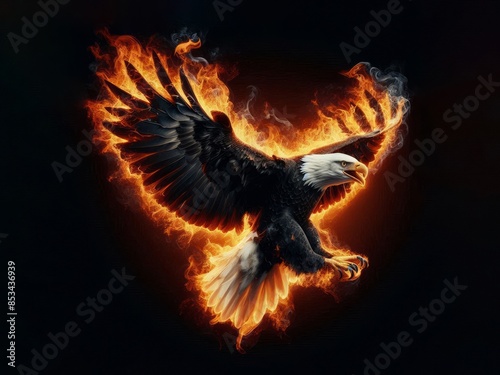 flying bald eagle is on fire, ai generated