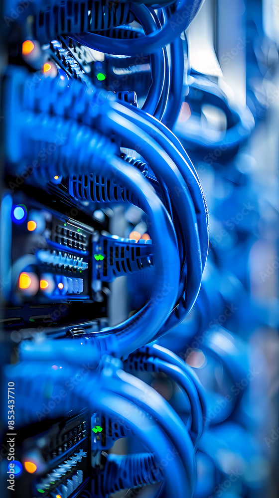 Close up of network cables and switches in a data center Close up of network cables and switches in a data center