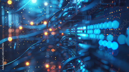 Close up of network cables and switches in a data center