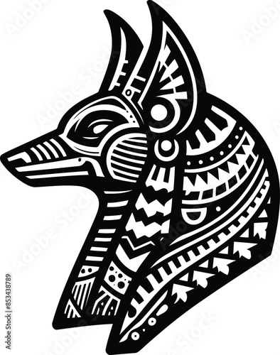 anubis egypt deity silhouete with Polynesian ethnic pattern illustration
