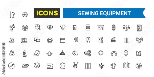 Sewing equipment and needlework icon set. Outline icons pack. Editable vector icon and illustration.