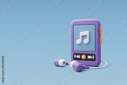3d Vector Mp3 player and earphones, Music, Record players, Entertainment equipment concept.