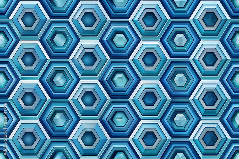 Geometric Abstract Blue Hexagonal Pattern in 3D Style Geometric Abstract Blue Hexagonal Pattern in 3D Style