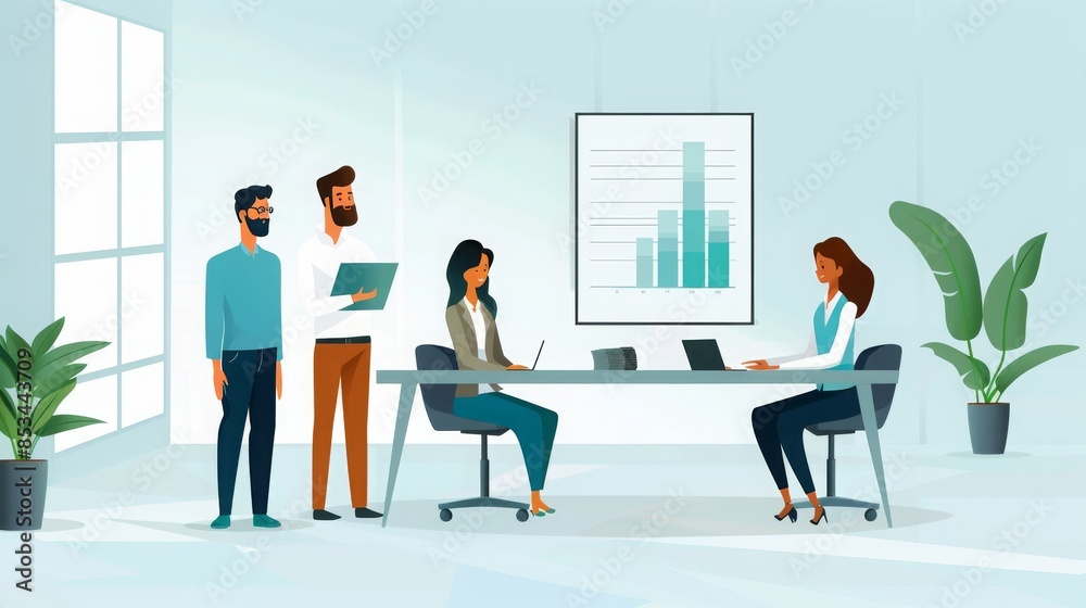 A diverse team of professionals working together in a modern office setting. They are focused on their tasks and collaborating effectively. A diverse team of professionals working together in a modern office setting. They are focused on their tasks and collaborating effectively.