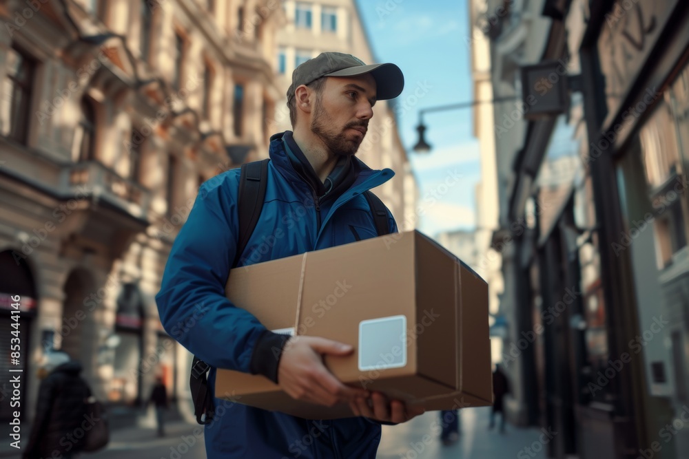 A courier delivering a box containing the latest technological advancements, illustrating the seamless delivery process of technology products. A courier delivering a box containing the latest technological advancements, illustrating the seamless delivery process of technology products.
