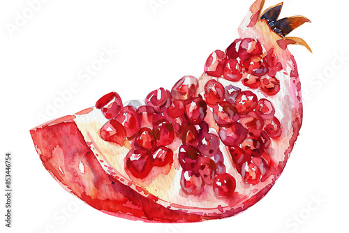 Watercolor illustration of a pomegranate, isolated on transparent background photo