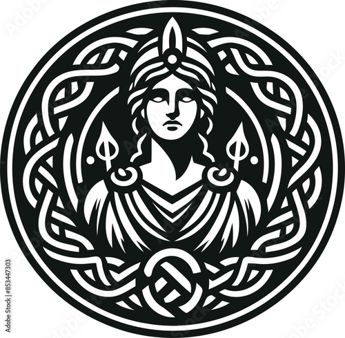 athena in silhouete with celtic knot pattern illustration