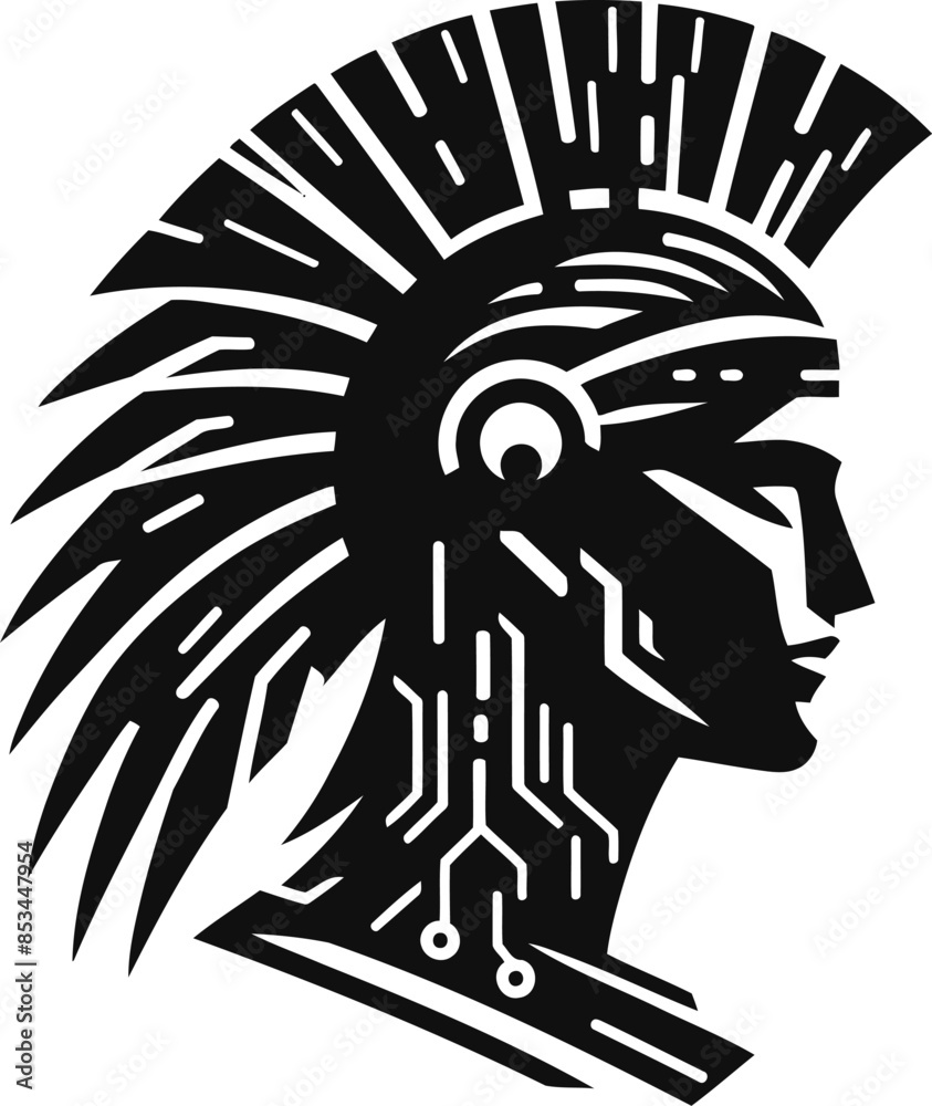 athena silhouete with cyberpunk pattern illustration athena silhouete with cyberpunk pattern illustration