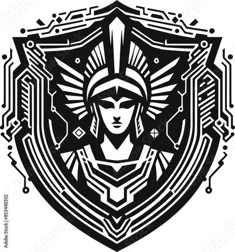 athena silhouete with cyberpunk pattern illustration