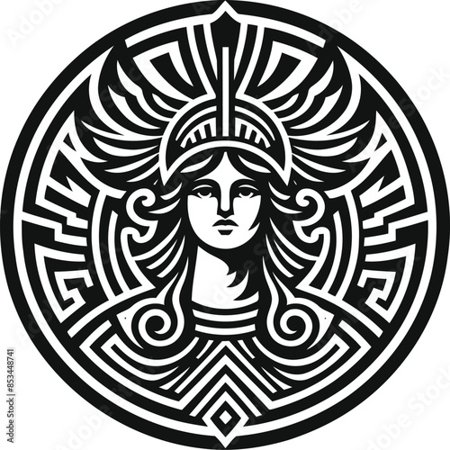  athena silhouete with Polynesian ethnic pattern illustration