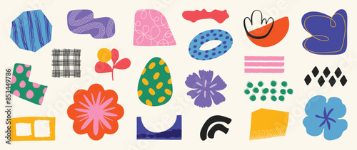 Set of abstract retro organic shapes vector. Collection of contemporary figure, cloud, sparkle, bubble, flower in funky groovy style. Cute hippie design element perfect for banner, print, sticker.