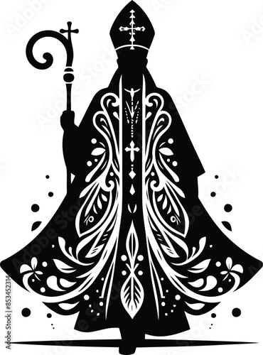 bishop Christianity in silhouete with bohemian nature pattern illustration