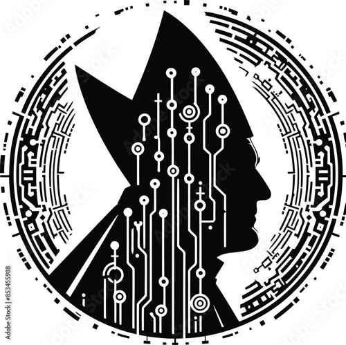 bishop Christianity silhouete with cyberpunk pattern illustration