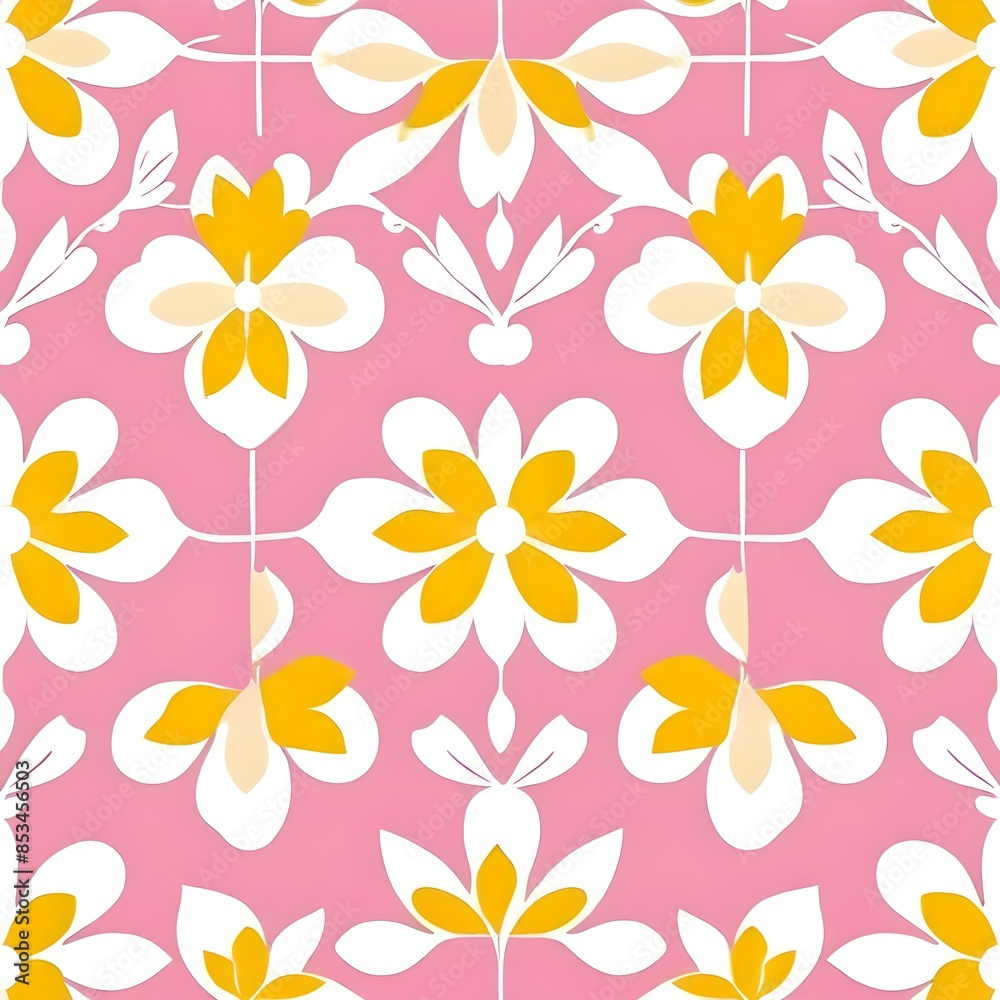 Bold yellow and white floral pattern on a vibrant yellow background