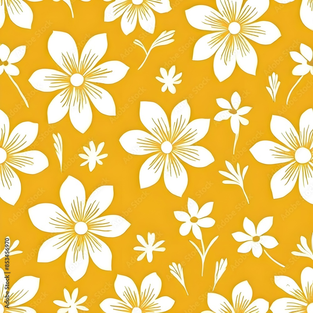 Elegant yellow floral pattern with white flowers on a light background Elegant yellow floral pattern with white flowers on a light background
