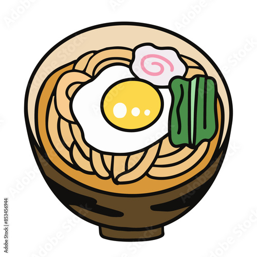 温かいうどん　線画イラスト
