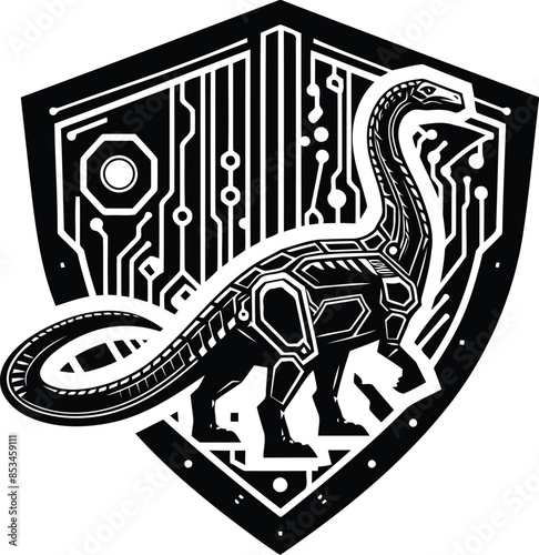 brachiosaurus silhouete with cyberpunk pattern illustration